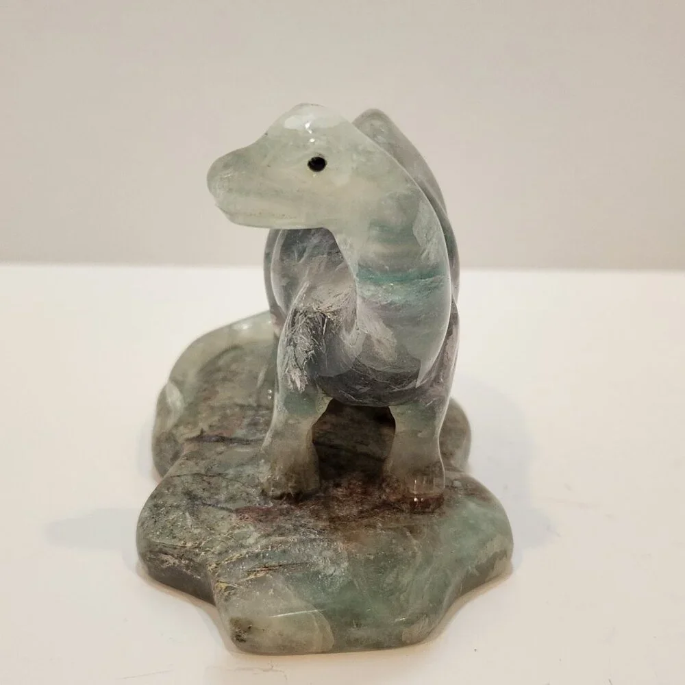 Hand Carved Fluorite Crystal Dinosaur Figurine - Picture 3 of 10